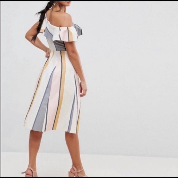ASOS One Shoulder Ruffle Striped Dress - Picture 3 of 16